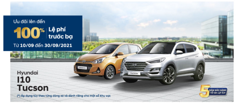Hyundai Thành Công ưu đãi lên đến 100% phí trước bạ tại khu vực miền nam